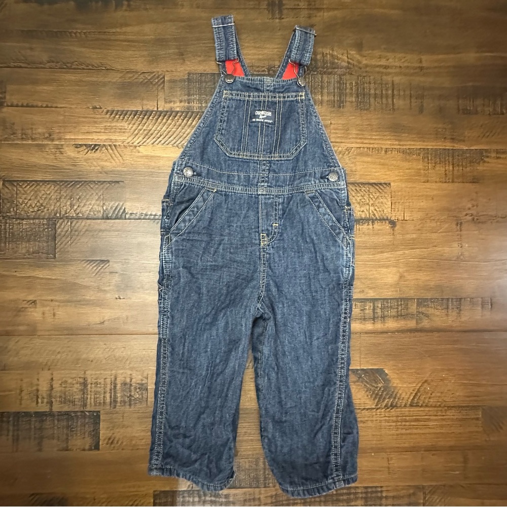 Oshkosh Infant Boys Fleece Lined Denim Overalls 24 Months EUC